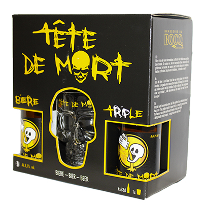 COFFRET TETE DE MORT TRIPLE 4X33CL + 1 VERRE