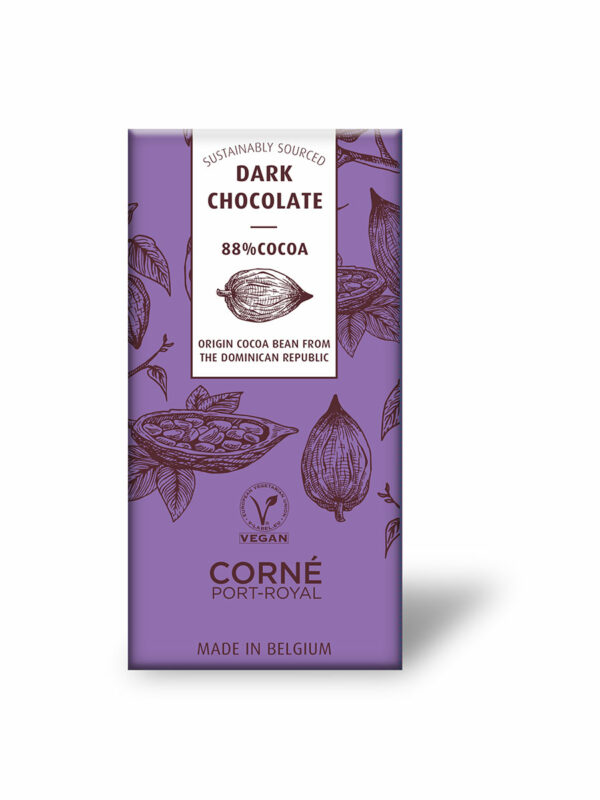 Tablette chocolat noir 88%, chocolat d’origine de la République Dominicaine, 70 gr