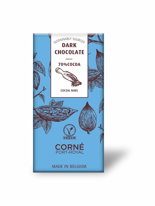 Tablette chocolat noir 70%, avec des morceaux de fève de cacao, 70 gr