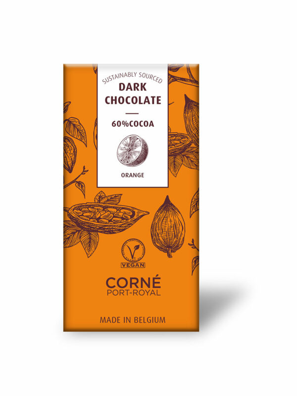 Tablette chocolat noir 60%, à l’orange confite, 70 gr