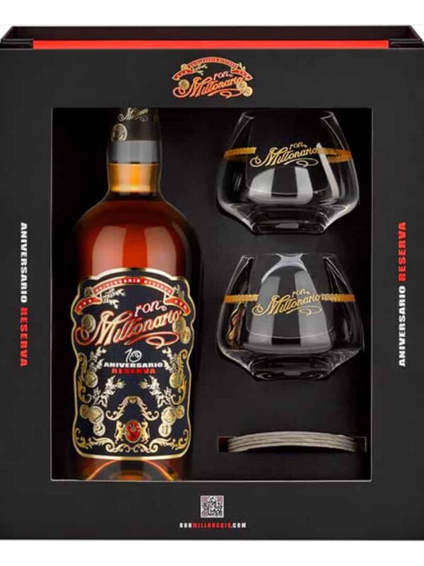 Coffret Rhum Millonario 10 years 70Cl + 2 verres